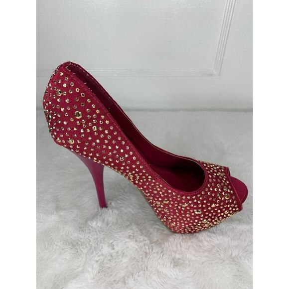 Lilliana Womens Size 7 Red Rhinestone Peep Toe Stiletto High Heels - Picture 7 of 8